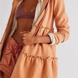 Free People Tiered Full Zip Sweatshirt Top Size Medium